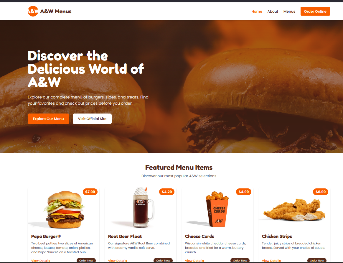 A&W Website Mockup